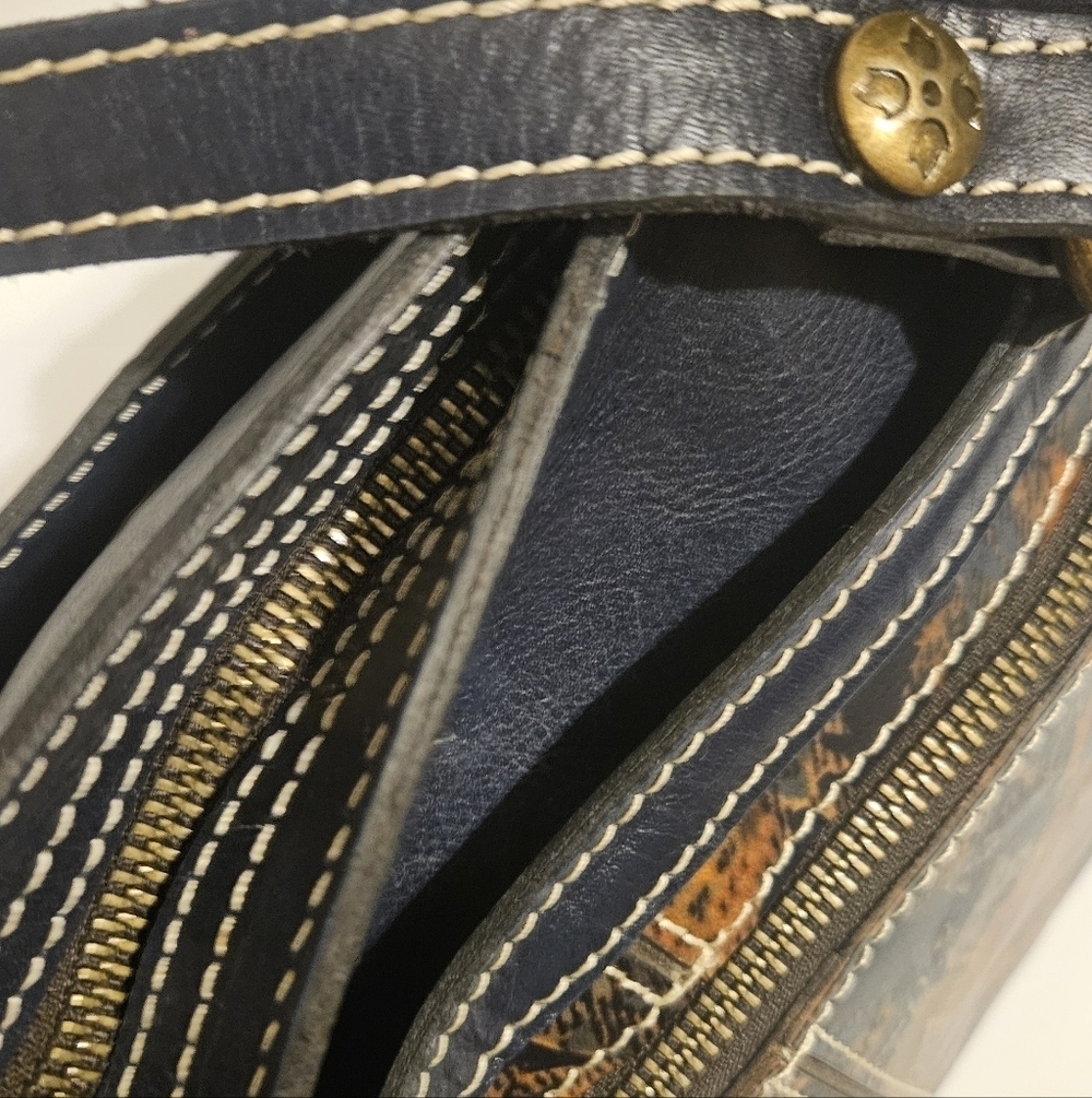 Patricia Nash Toscano Floral & Paisley Leather Satchel Blue w/ Leather Trim Rare - Picture 14 of 16